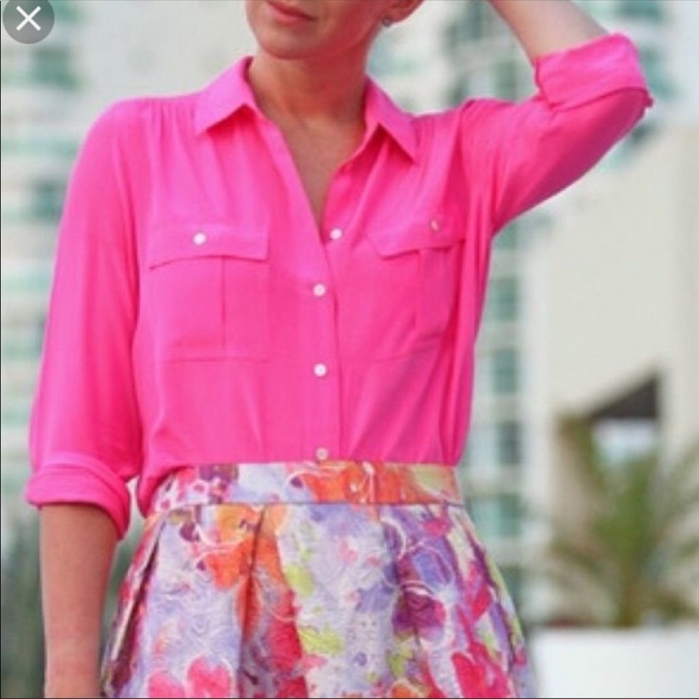 J.Crew Shocking Pink Blythe Silk Blouse